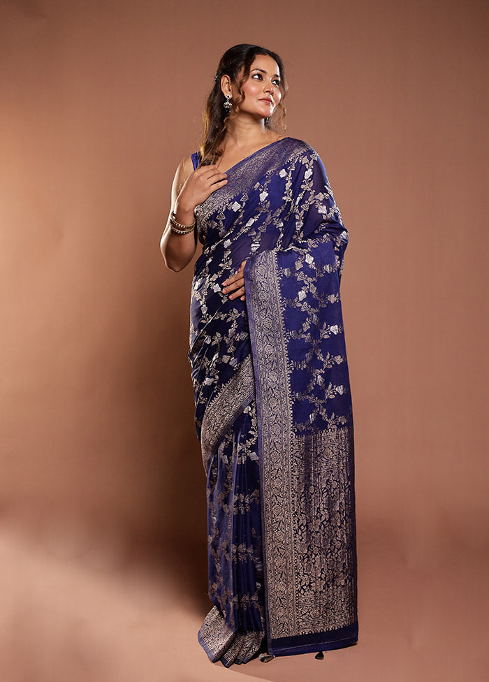 Blue Georgette Saree With Blouse Piece