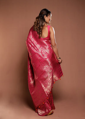 Pink Dupion Silk Saree With Blouse Piece