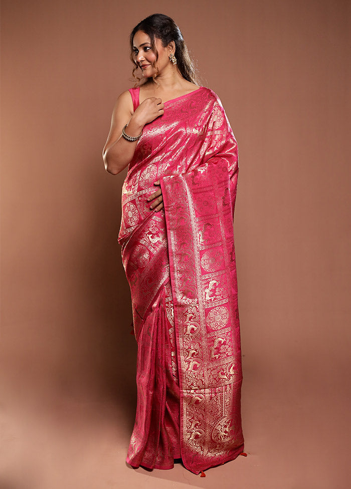 Pink Dupion Silk Saree With Blouse Piece