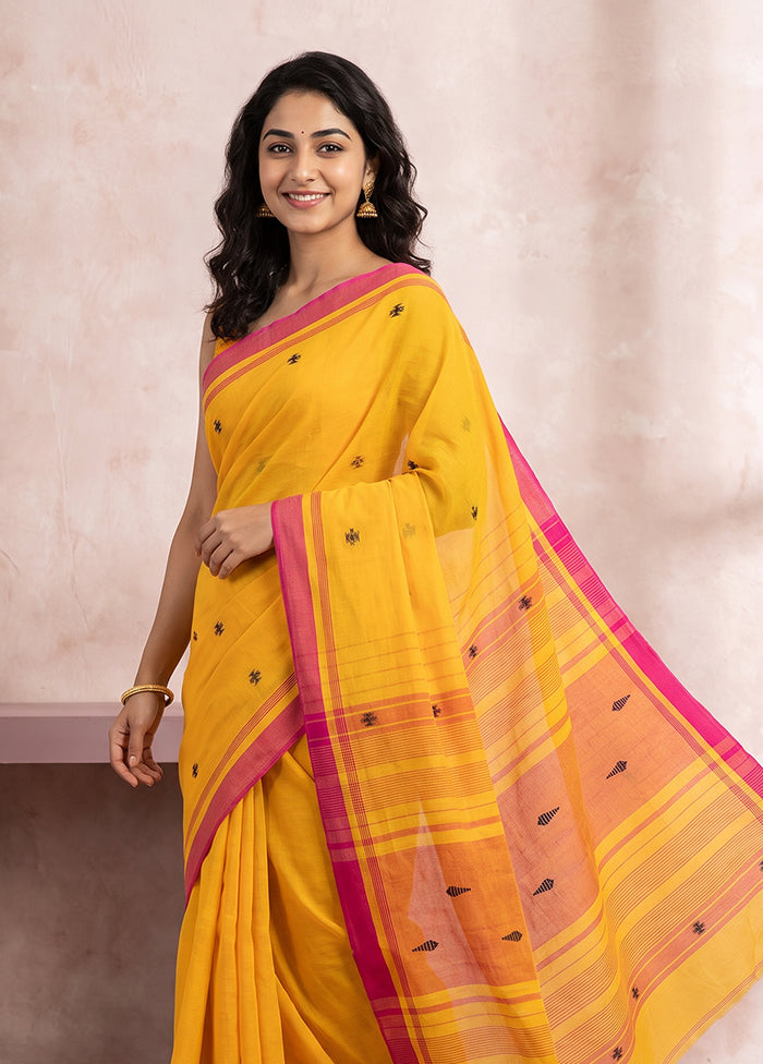 Yellow Matka Silk Saree With Blouse Piece