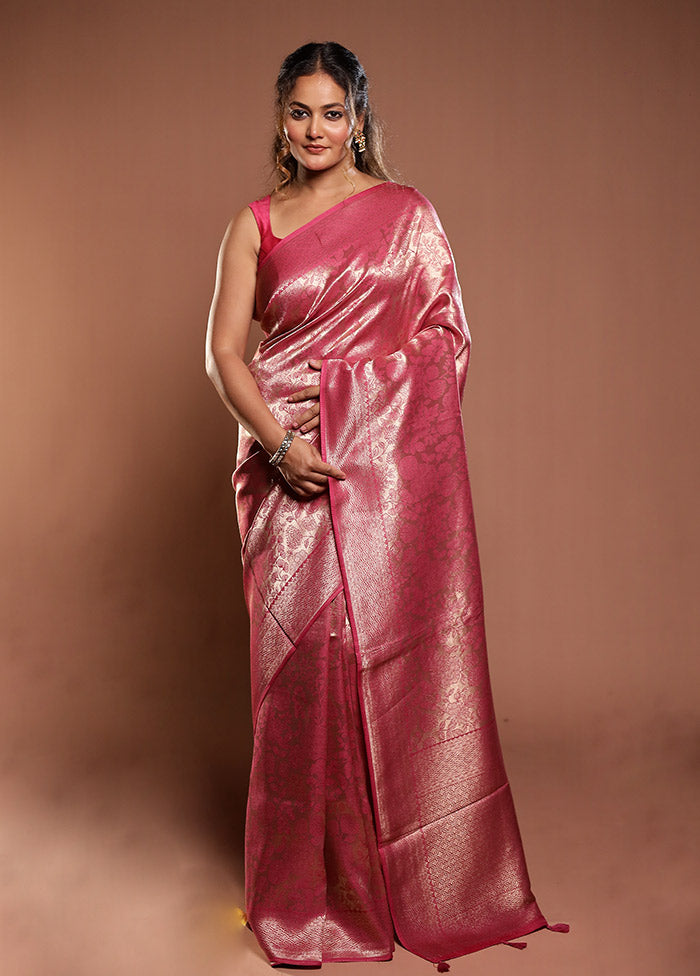 Pink Dupion Silk Saree With Blouse Piece