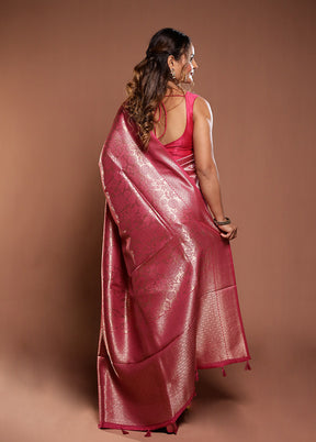 Pink Dupion Silk Saree With Blouse Piece