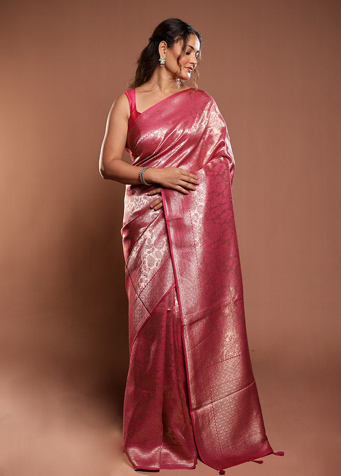 Pink Dupion Silk Saree With Blouse Piece