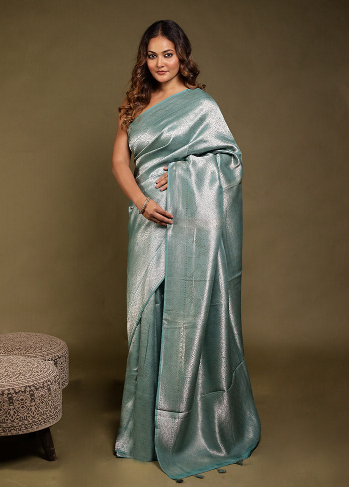 Blue Dupion Silk Saree With Blouse Piece