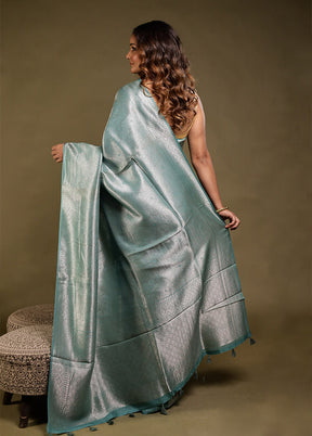 Blue Dupion Silk Saree With Blouse Piece