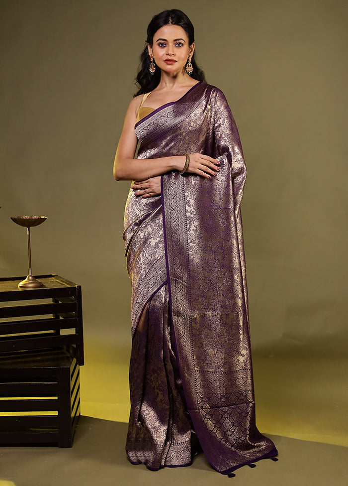 Purple Dupion Silk Saree With Blouse Piece