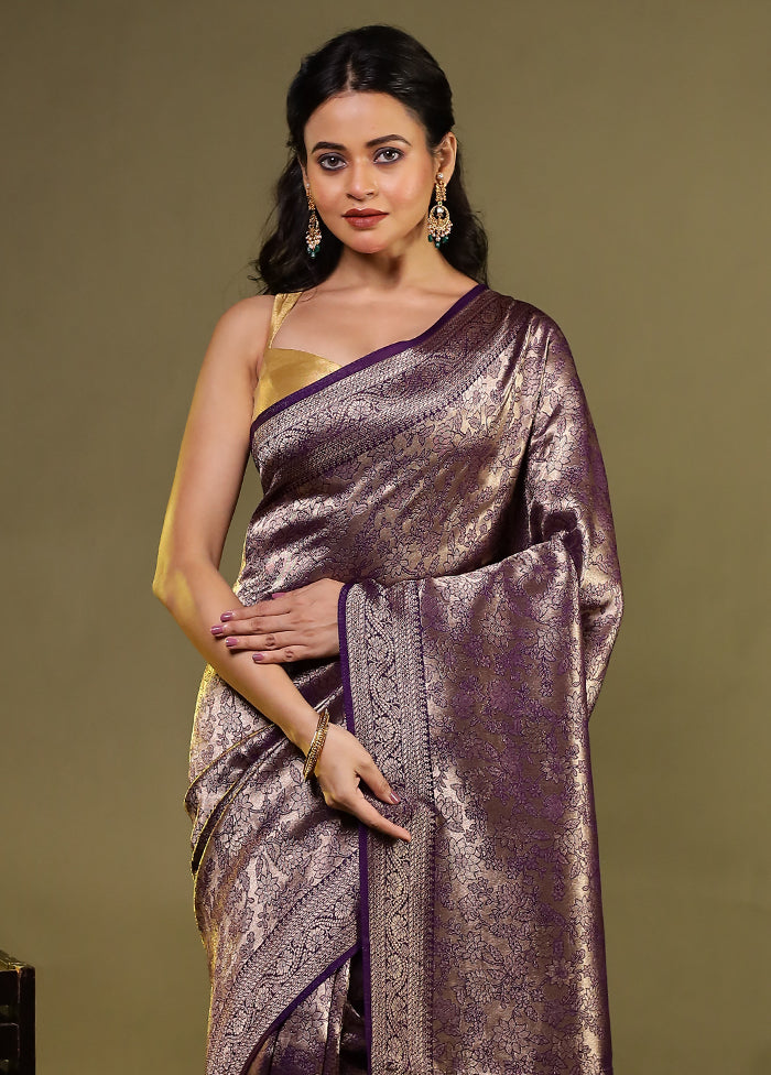 Purple Dupion Silk Saree With Blouse Piece