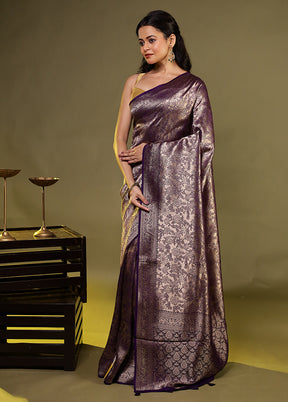 Purple Dupion Silk Saree With Blouse Piece