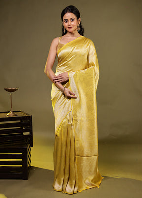 Yellow Dupion Silk Saree With Blouse Piece