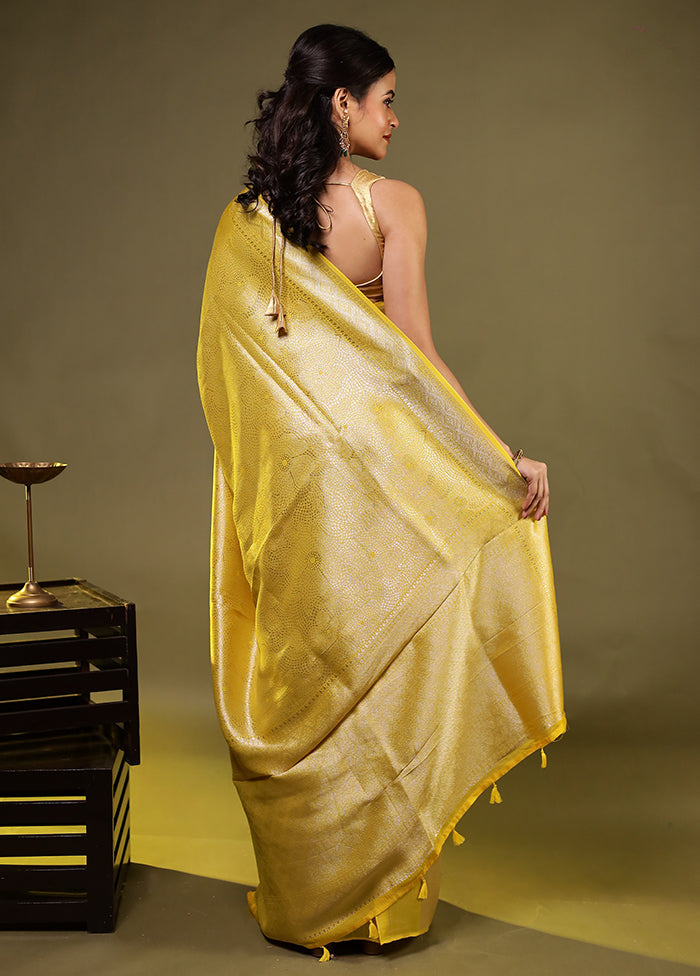 Yellow Dupion Silk Saree With Blouse Piece