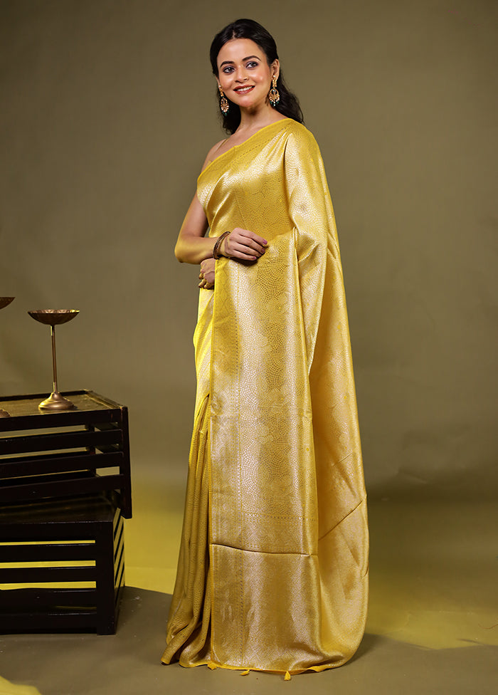 Yellow Dupion Silk Saree With Blouse Piece