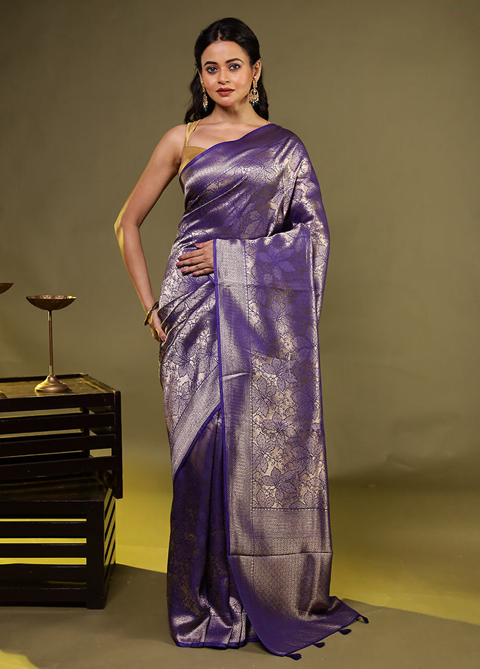 Blue Dupion Silk Saree With Blouse Piece