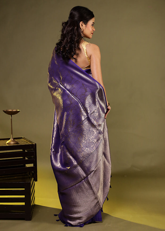 Blue Dupion Silk Saree With Blouse Piece