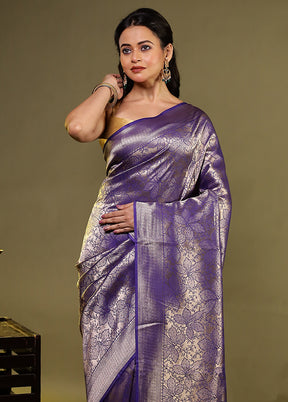 Blue Dupion Silk Saree With Blouse Piece