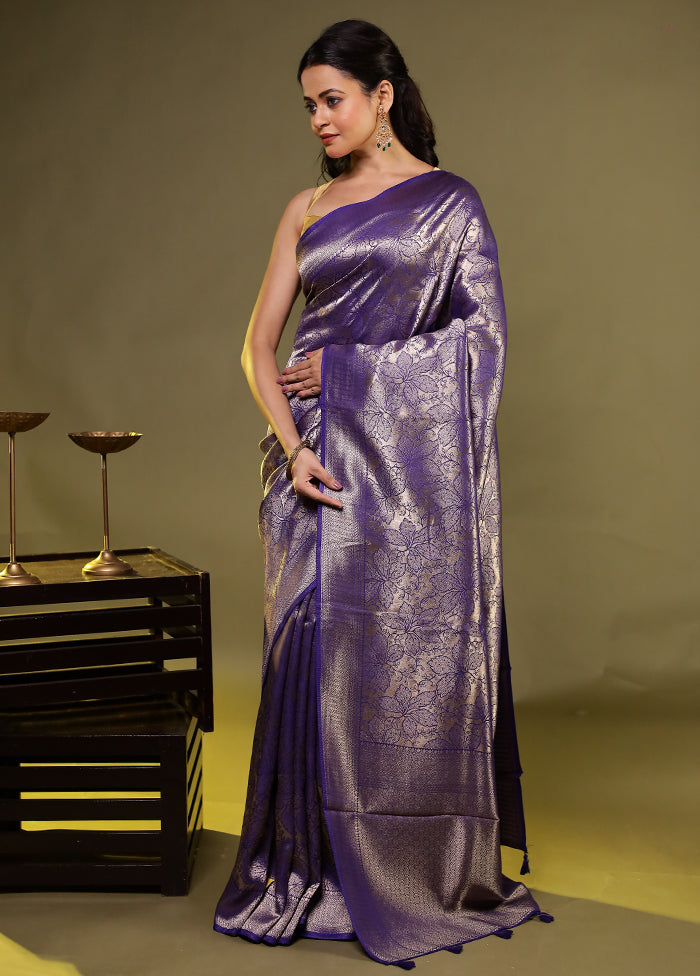 Blue Dupion Silk Saree With Blouse Piece