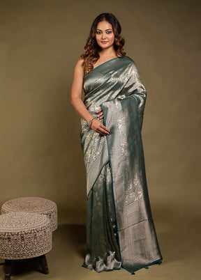 Green Dupion Silk Saree With Blouse Piece