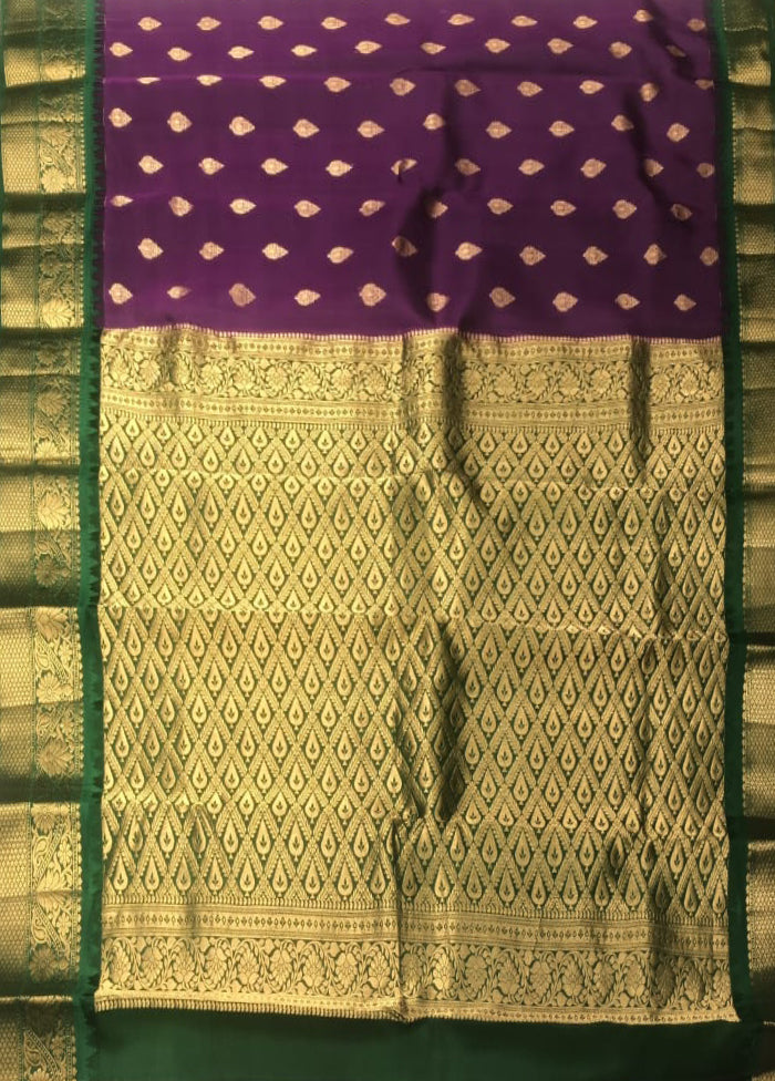 Purple Handloom Kanchipuram Pure Silk Saree With Blouse Piece