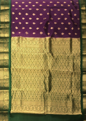 Purple Handloom Kanchipuram Pure Silk Saree With Blouse Piece