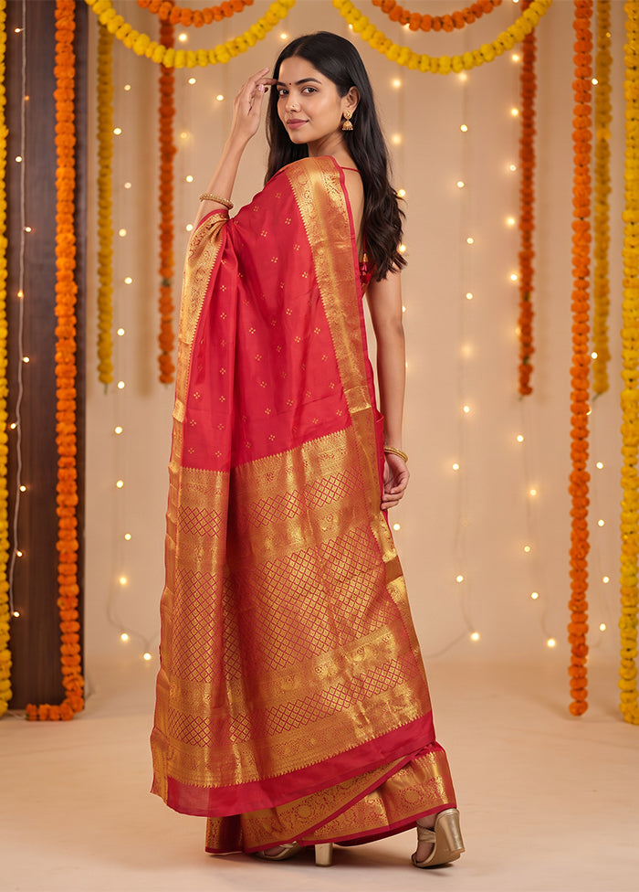 Red Handloom Kanchipuram Pure Silk Saree With Blouse Piece