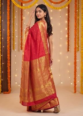 Red Handloom Kanchipuram Pure Silk Saree With Blouse Piece