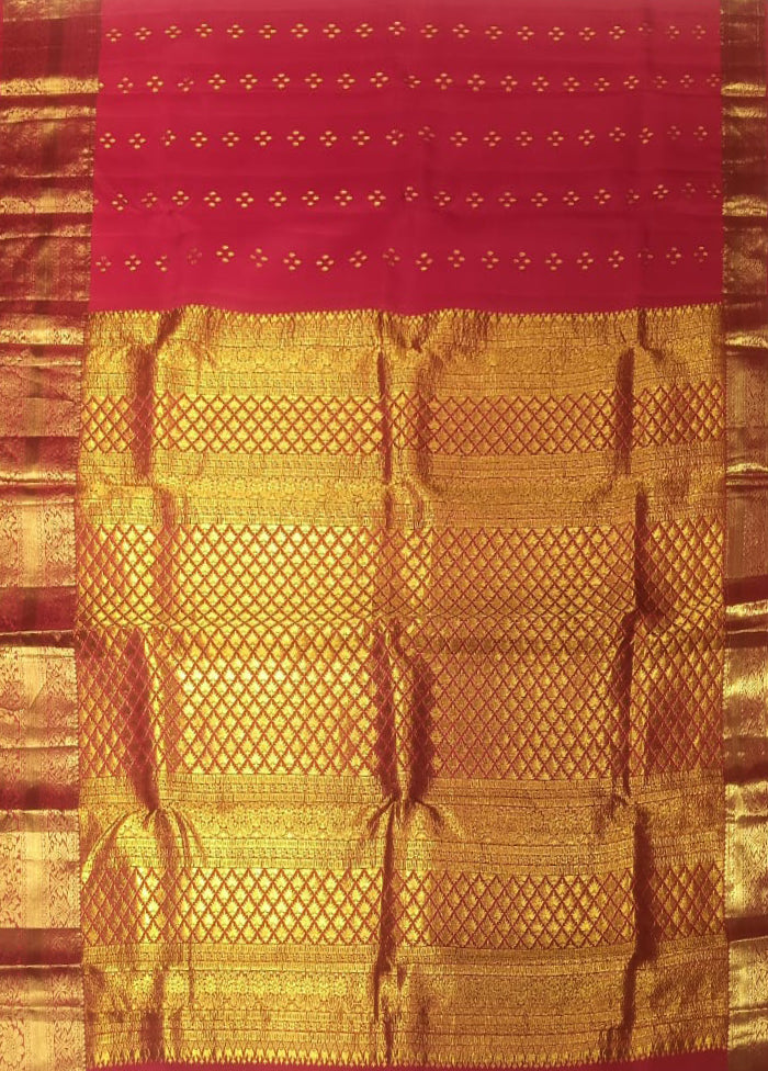 Red Handloom Kanchipuram Pure Silk Saree With Blouse Piece