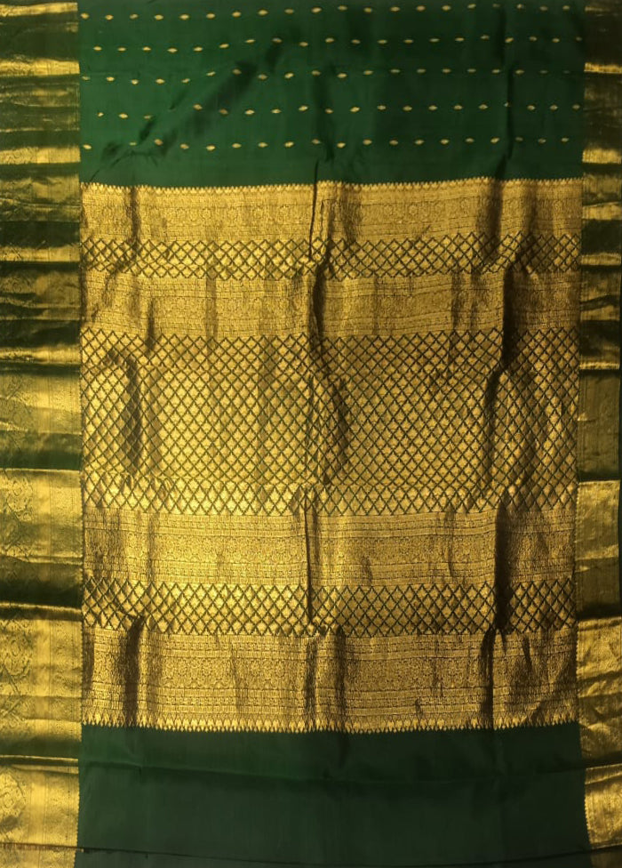 Green Handloom Kanchipuram Pure Silk Saree With Blouse Piece
