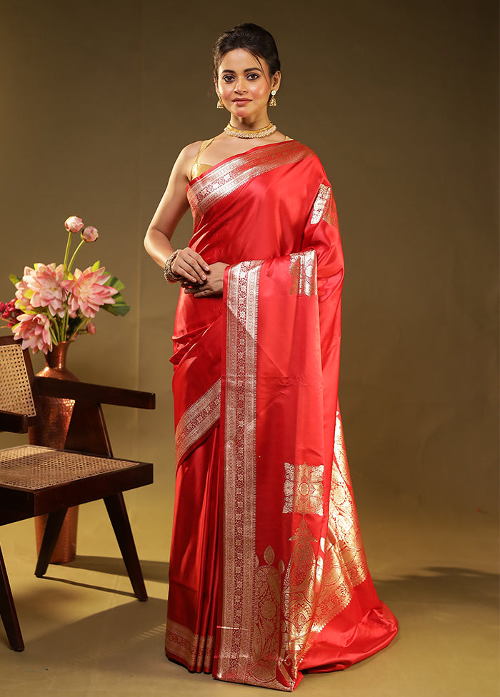 Pink Handloom Banarasi Pure Silk Saree With Blouse Piece