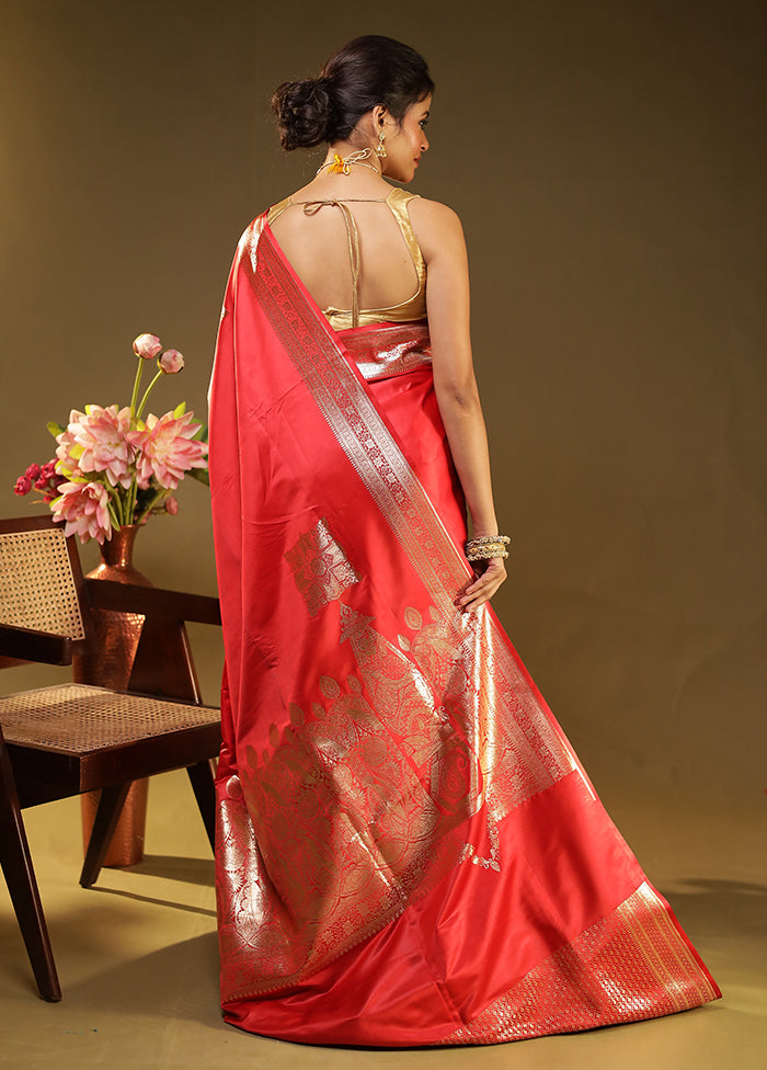 Pink Handloom Banarasi Pure Silk Saree With Blouse Piece