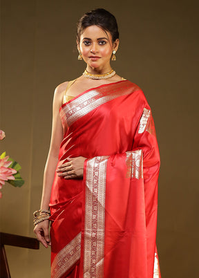 Pink Handloom Banarasi Pure Silk Saree With Blouse Piece