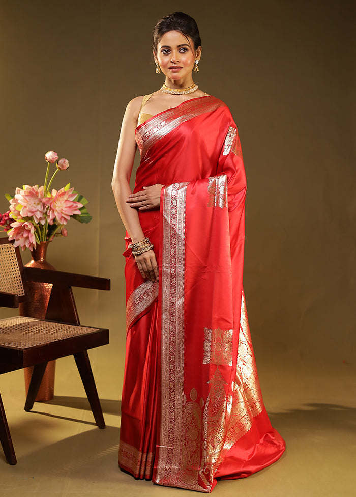 Pink Handloom Banarasi Pure Silk Saree With Blouse Piece