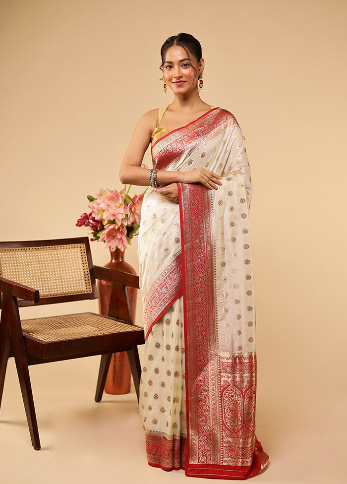 White Dupion Silk Saree With Blouse Piece