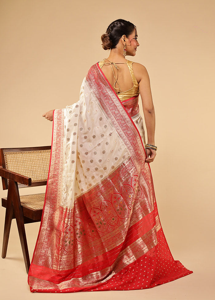 White Dupion Silk Saree With Blouse Piece