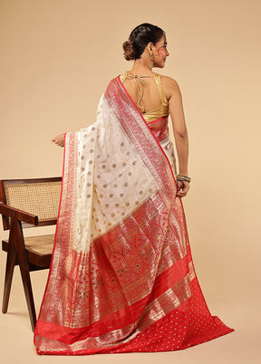 White Dupion Silk Saree With Blouse Piece