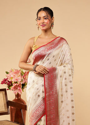 White Dupion Silk Saree With Blouse Piece