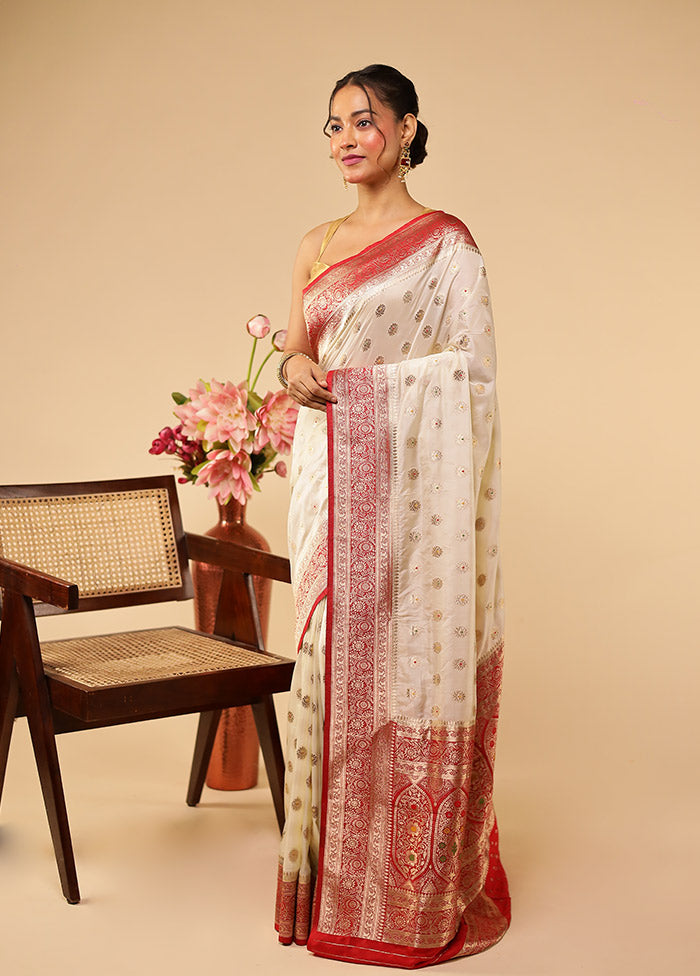 White Dupion Silk Saree With Blouse Piece