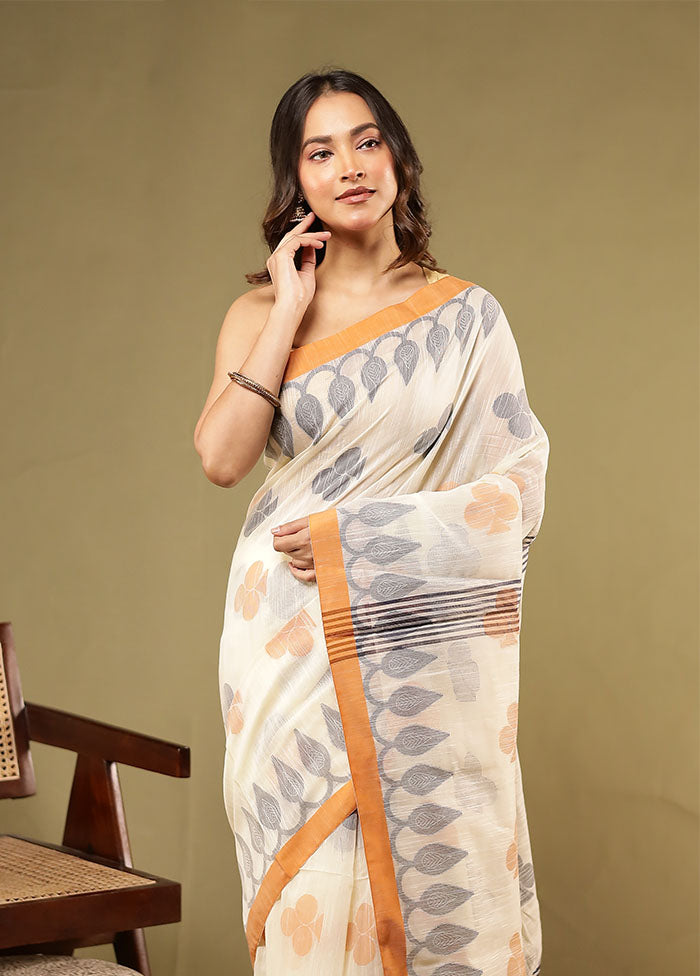 Cream Matka Silk Saree With Blouse Piece