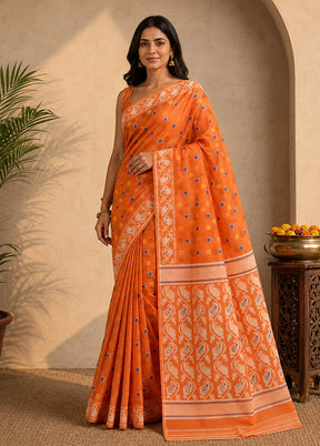 Orange Jamdani Cotton Saree Without Blouse Piece
