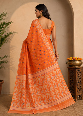 Orange Jamdani Cotton Saree Without Blouse Piece