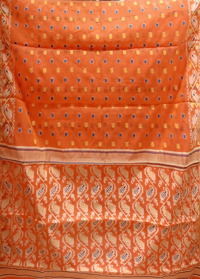 Orange Jamdani Cotton Saree Without Blouse Piece