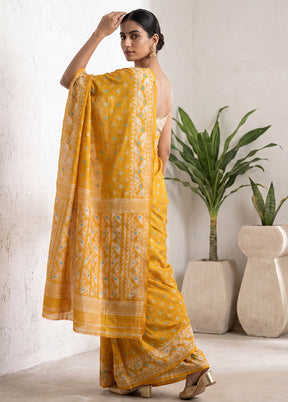 Yellow Jamdani Cotton Saree Without Blouse Piece
