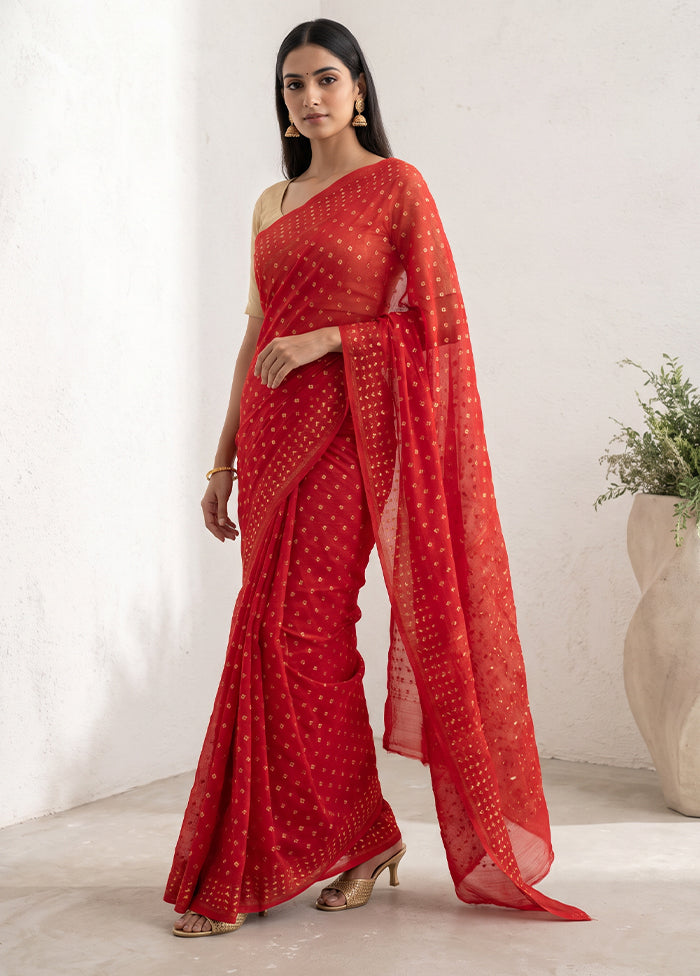 Red Jamdani Cotton Saree Without Blouse Piece