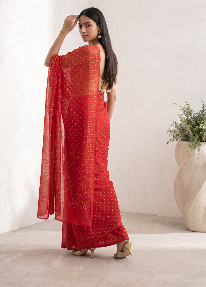 Red Jamdani Cotton Saree Without Blouse Piece