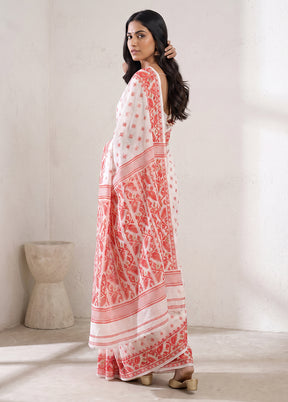 White Jamdani Cotton Saree Without Blouse Piece