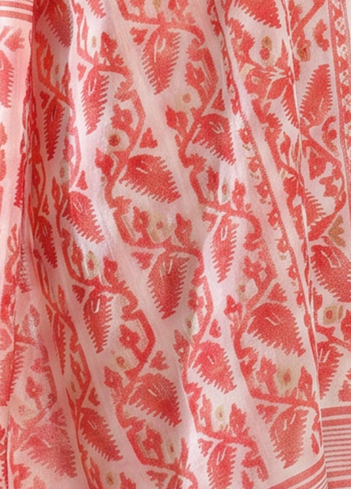 White Jamdani Cotton Saree Without Blouse Piece