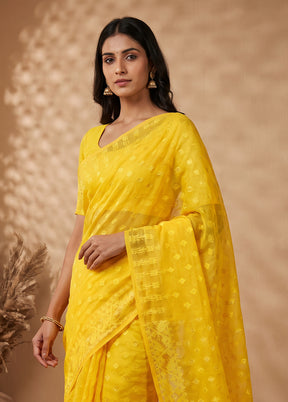 Yellow Jamdani Cotton Saree Without Blouse Piece