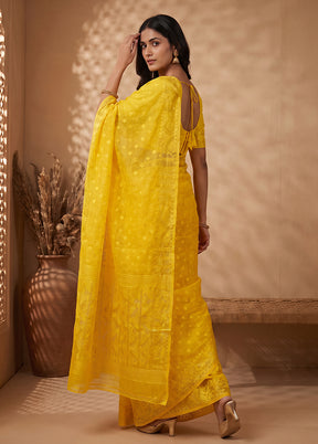 Yellow Jamdani Cotton Saree Without Blouse Piece