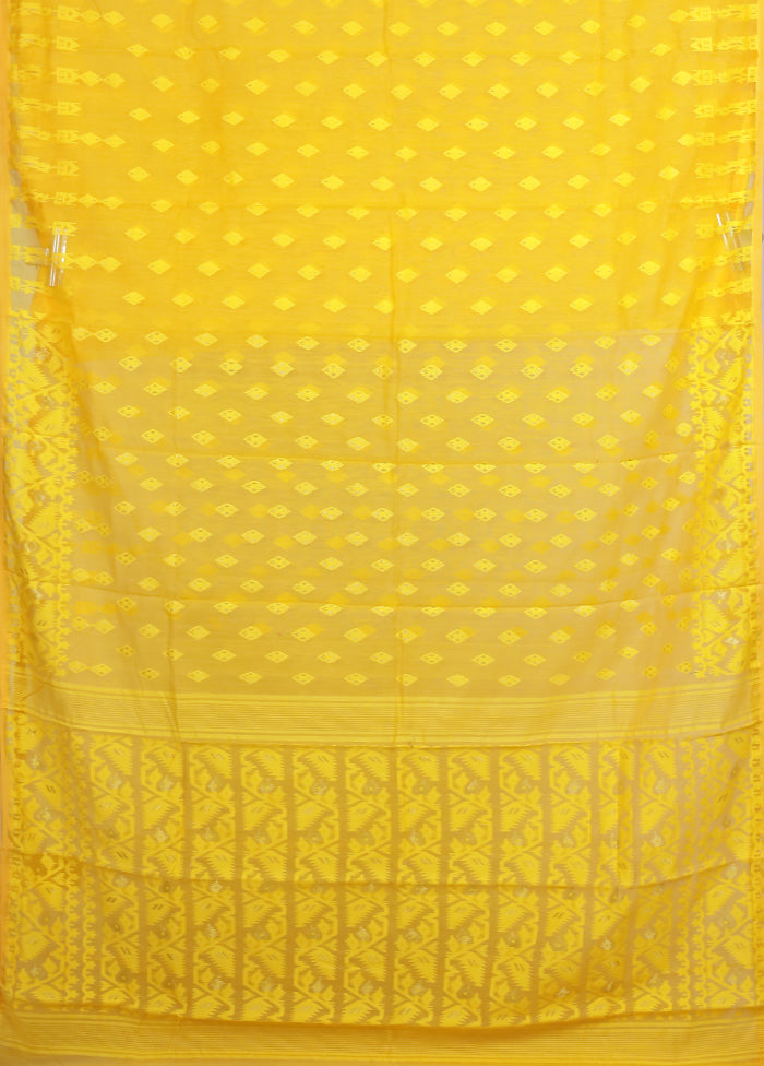 Yellow Jamdani Cotton Saree Without Blouse Piece