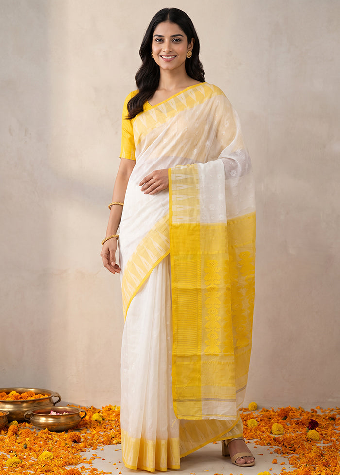 Yellow Jamdani Cotton Saree Without Blouse Piece