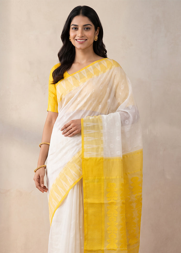 Yellow Jamdani Cotton Saree Without Blouse Piece