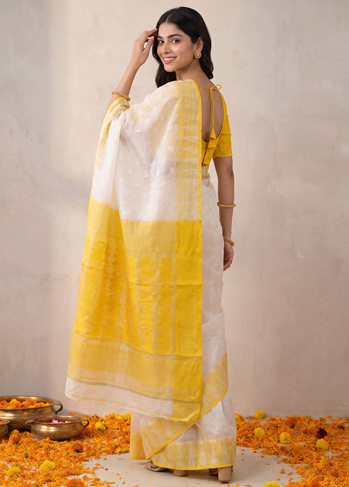 Yellow Jamdani Cotton Saree Without Blouse Piece
